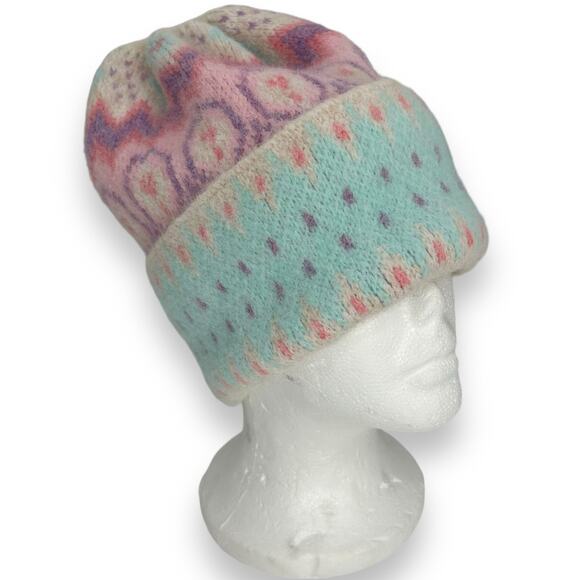 NEW Jocelyn Brand Scarf & Hat Set Pastel Winter Fair Isle Print Wool Blend NWT - Picture 9 of 16